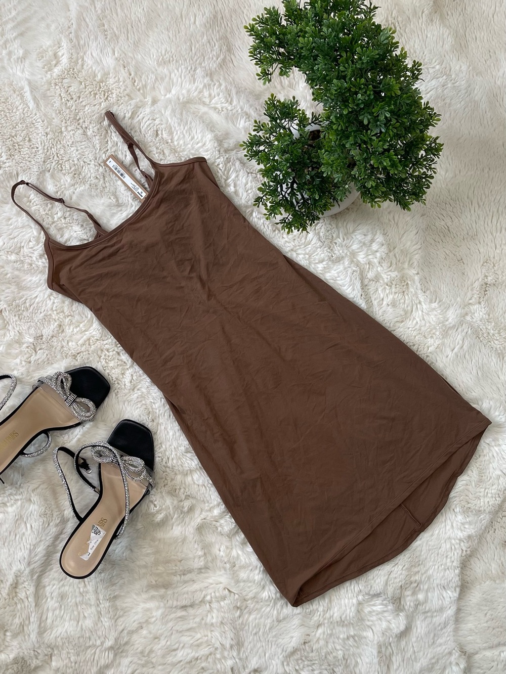 SKIMS Brown Slip Dress with Adjustable Spaghetti Straps